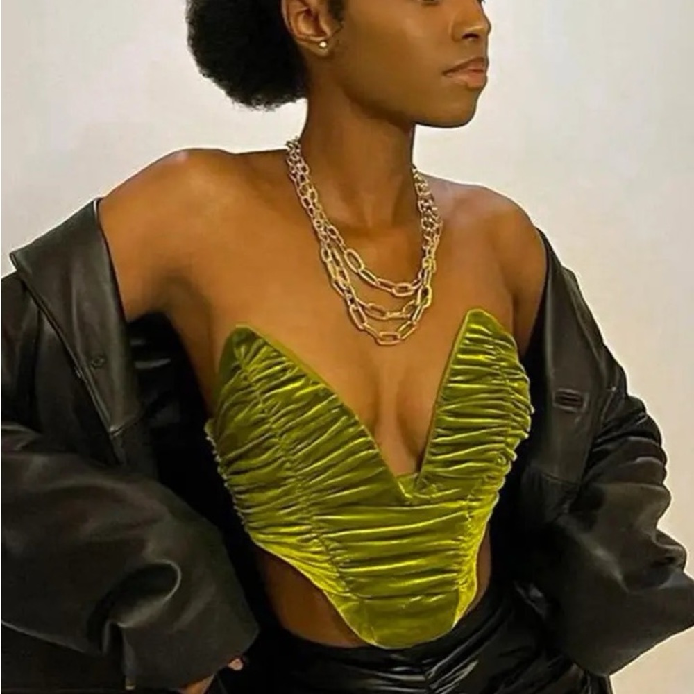 Chic Olive Green Velvet Ruched Crop Top